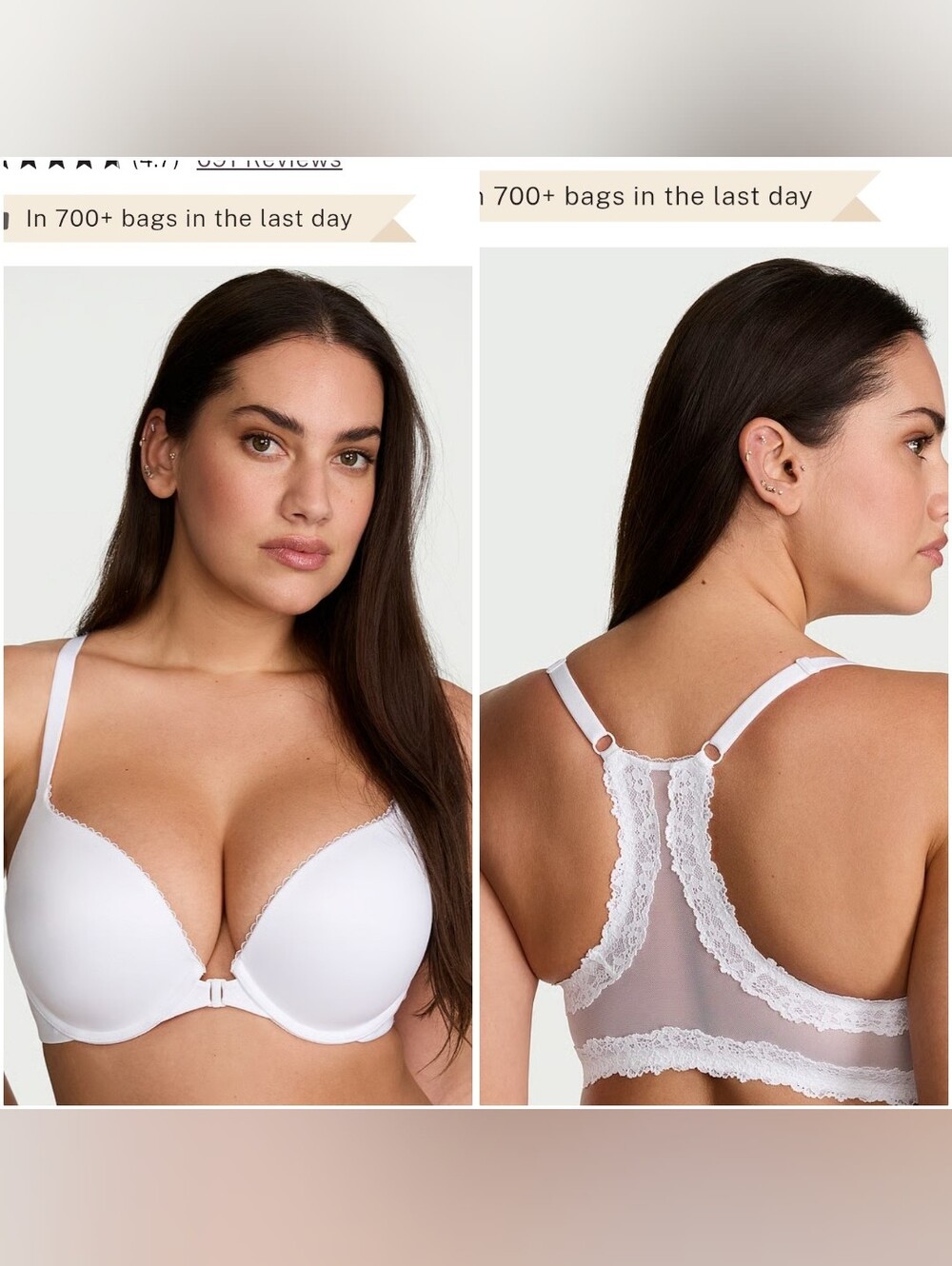Victoria's Secret White Lightly Lined Racerback Bra Front Close Floral Lace 38G